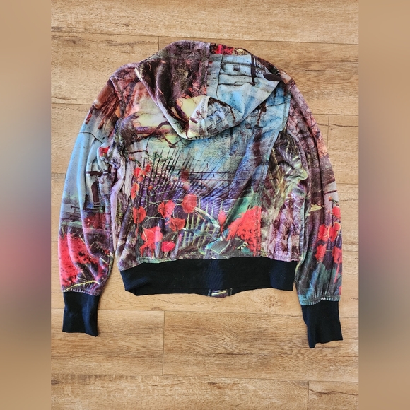 RARE Alberto Makali VELVET Haunted Castle Hoodie M Artsy Bomber Jacket Poppies - Picture 8 of 9